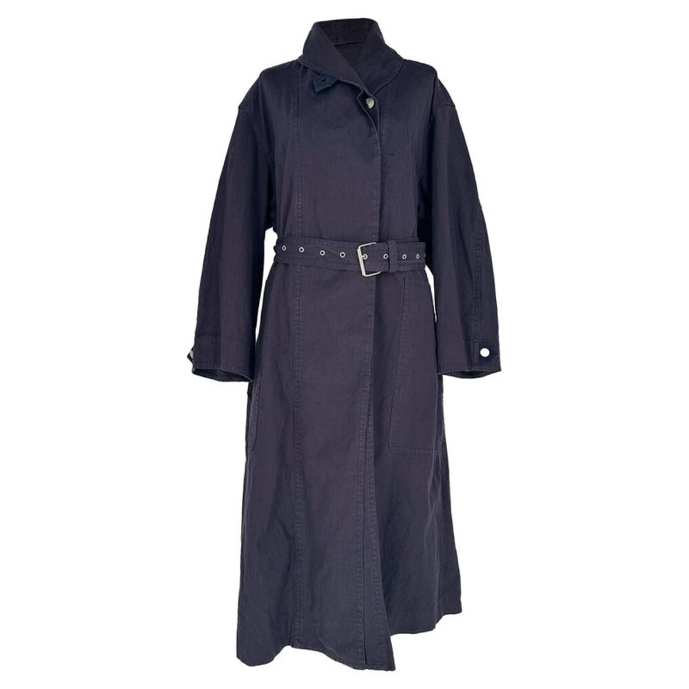 Isabel Marant Etoile Peter Belted Trench Coat in Navy Blue Cotton